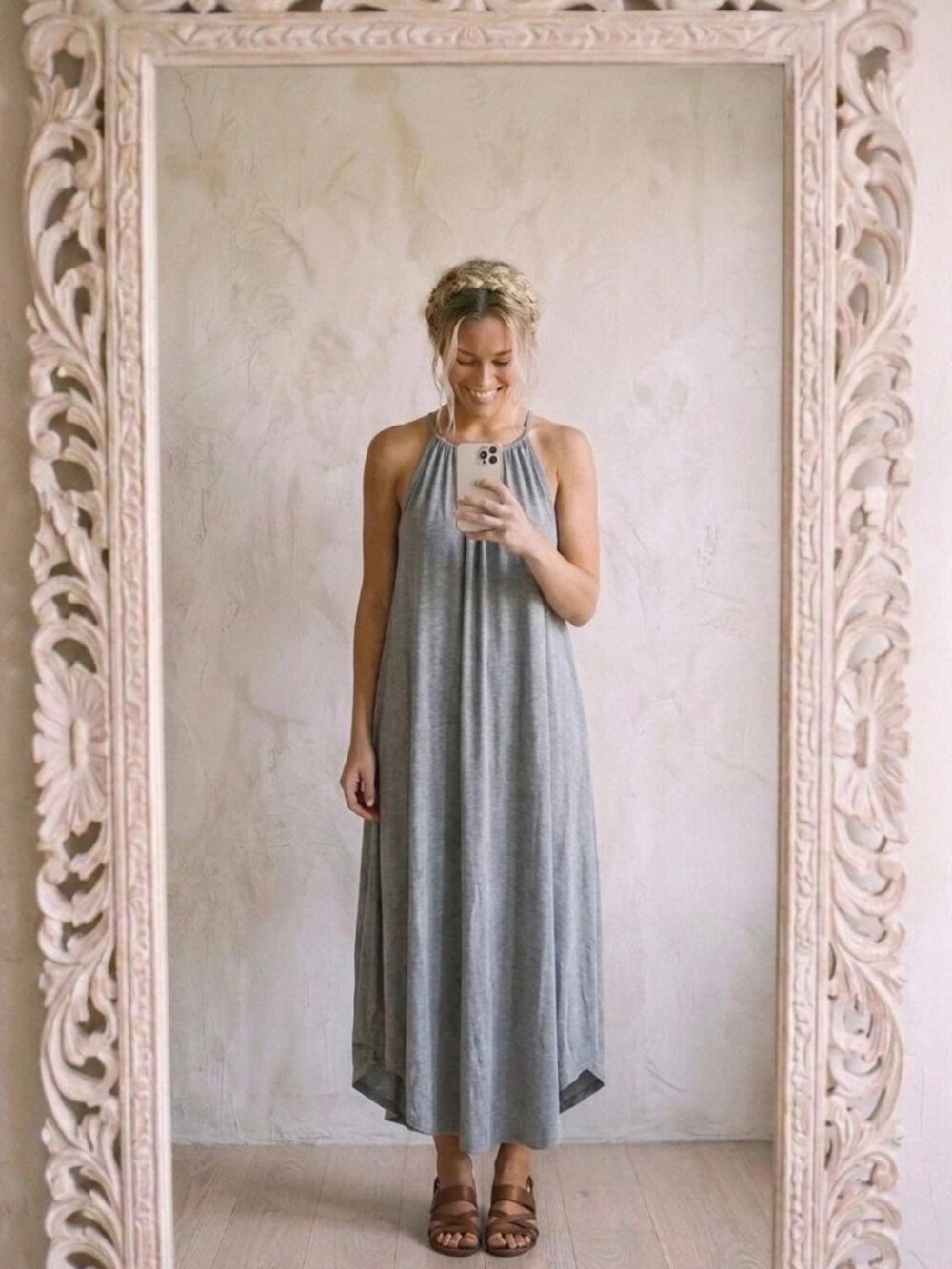 MRT 1030 Heather Gray Knit Keyhole Back Maxi Dress 2X